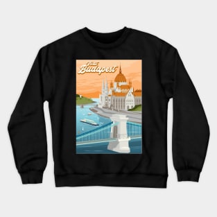 Travel Poster Budapest Hungary Danube Crewneck Sweatshirt